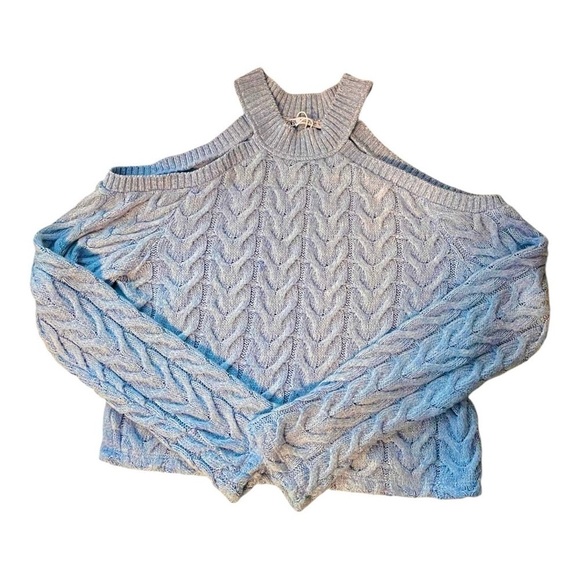ZARA Light Blue Cold Shoulder Knit Cropped Sweater - Picture 4 of 4